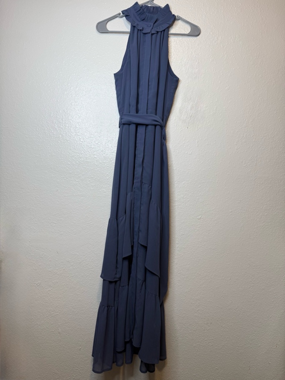 Tart Cottage Country Blue Halter Ruffle Maxi Dress Size Small Wedding Formal